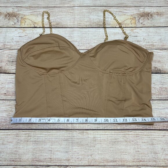Julia Love By J Tan Nude Bustier Crop Top XL Gold Chain Straps Corset Style - Picture 6 of 11